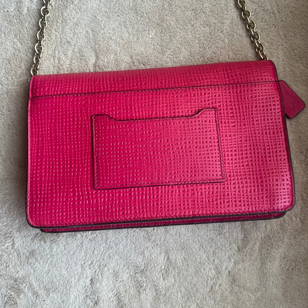 Coach Madison Pink Ruby Perforated Leather Crossbody Bag Gold‎ Chain Strap - Picture 4 of 14